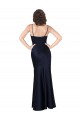 Bleu marine foncé Trapèze Satiné Soyeux Longue Formelles Robes demoiselle d'honneur / Robes de soirée / Robes de bal Prix Réduit