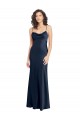 Bleu marine foncé Trapèze Satiné Stretch Longue Formelles Robes demoiselle d'honneur / Robes de soirée / Robes de bal Prix Réduit