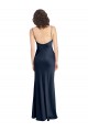 Bleu marine foncé Trapèze Satiné Stretch Longue Formelles Robes demoiselle d'honneur / Robes de soirée / Robes de bal Prix Réduit