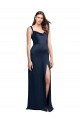 Bleu marine foncé Trapèze Satiné Stretch Longue Formelles Robes demoiselle d'honneur / Robes de soirée / Robes de bal Prix Réduit