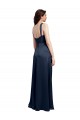 Bleu marine foncé Trapèze Satiné Stretch Longue Formelles Robes demoiselle d'honneur / Robes de soirée / Robes de bal Prix Réduit