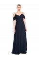 Bleu marine foncé Trapèze Épaule Dénudée Bretelles spaghetti Mousseline Longue Robes demoiselle d'honneur Prix Réduit
