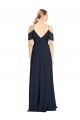 Bleu marine foncé Trapèze Épaule Dénudée Bretelles spaghetti Mousseline Longue Robes demoiselle d'honneur Prix Réduit