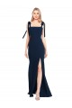 Bleu marine foncé Trompette Bretelles spaghetti Crêpe Stretch Longue Robes demoiselle d'honneur / Robes de bal Prix Réduit