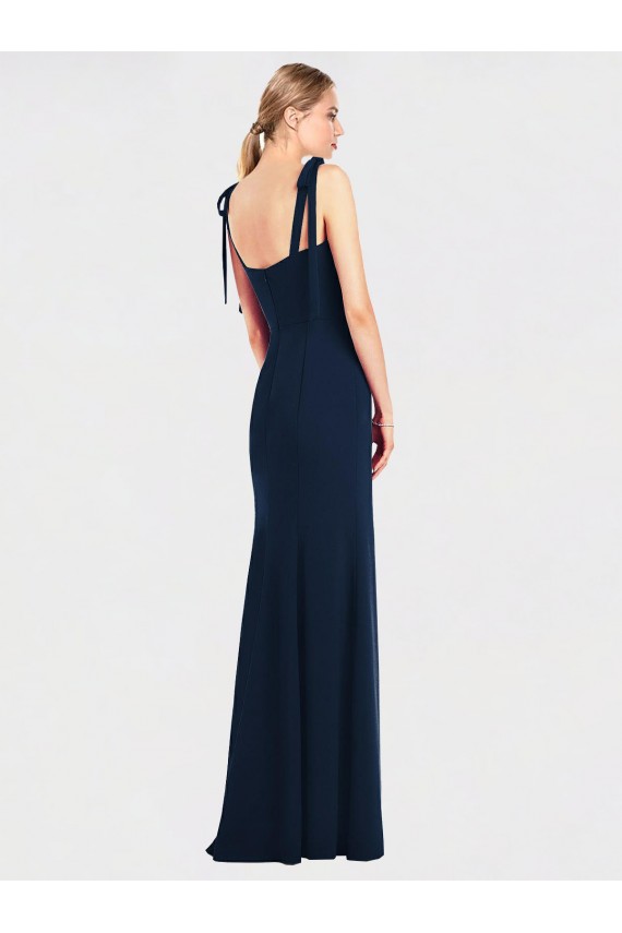 Bleu marine foncé Trompette Bretelles spaghetti Crêpe Stretch Longue Robes demoiselle d'honneur / Robes de bal Prix Réduit