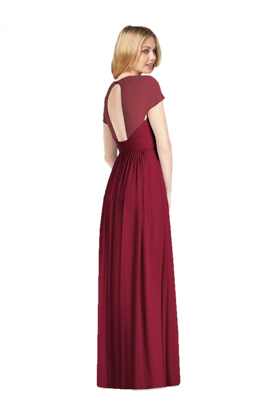Bleu marine foncé Trompette Col V Mousseline Longue Robes demoiselle d'honneur Prix Réduit