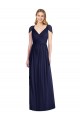 Bleu marine foncé Trompette Col V Mousseline Longue Robes demoiselle d'honneur Prix Réduit