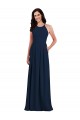 Bleu marine foncé Trompette Licou Crêpe Stretch Longue Robes demoiselle d'honneur Prix Réduit