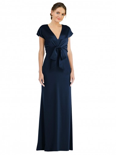 Bleu marine foncé Trompette Épaule Dénudée Crêpe Stretch Longue Formelles Robes demoiselle d'honneur / Robes de soirée / Robes de bal Prix Réduit