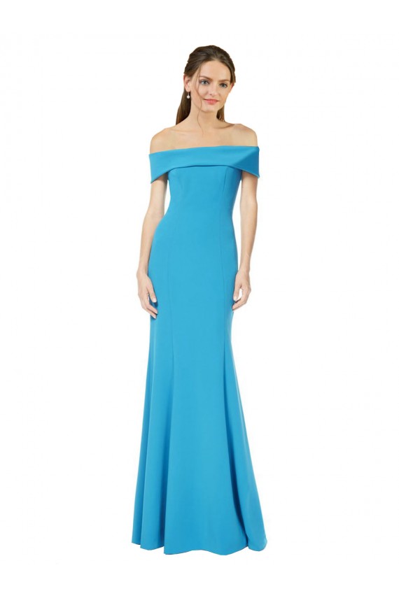 Bleu paon Fourreau Épaule Dénudée Crêpe Stretch Longue Formelles Robes demoiselle d'honneur / Robes de soirée / Robes de bal Prix Réduit
