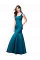 Bleu paon Sirène Bateau Satiné Longue Robes demoiselle d'honneur / Robes de bal Prix Réduit