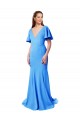 Bleu paon Sirène Col V Balayage train Crêpe Stretch Longue Robes demoiselle d'honneur / Robes de bal Prix Réduit