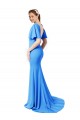 Bleu paon Sirène Col V Balayage train Crêpe Stretch Longue Robes demoiselle d'honneur / Robes de bal Prix Réduit