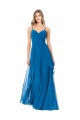 Bleu paon Trapèze Bretelles spaghetti Mousseline Longue Robes demoiselle d'honneur Prix Réduit