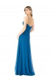 Bleu paon Trapèze Bretelles spaghetti Mousseline Longue Robes demoiselle d'honneur Prix Réduit