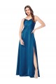 Bleu paon Trapèze Bretelles spaghetti Satiné Soyeux Longue Formelles Robes demoiselle d'honneur / Robes de soirée / Robes de bal Prix Réduit