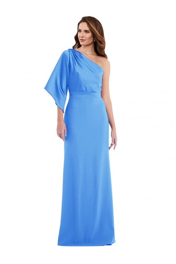 Bleu paon Trompette Crêpe Stretch Longue Robes demoiselle d'honneur / Robes de bal Prix Réduit