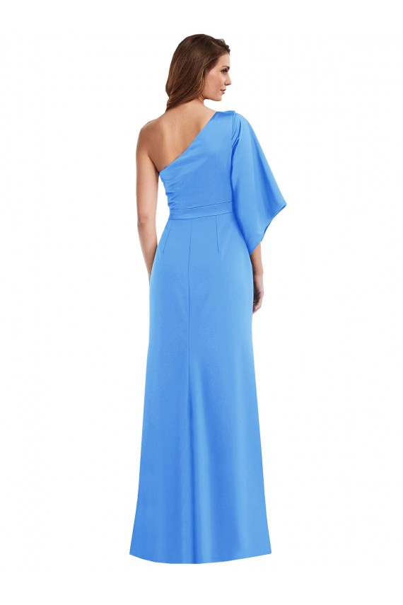 Bleu paon Trompette Crêpe Stretch Longue Robes demoiselle d'honneur / Robes de bal Prix Réduit