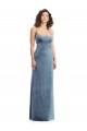Bleu poussiéreux Fourreau Col Carré Velours Stretch Longue Formelles Robes demoiselle d'honneur / Robes de soirée / Robes de bal Prix Réduit