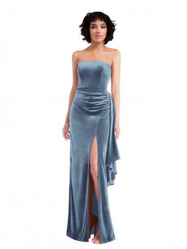 Bleu poussiéreux Fourreau Sans bretelle Velours Stretch Longue Formelles Robes demoiselle d'honneur / Robes de soirée / Robes de bal Prix Réduit