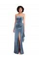 Bleu poussiéreux Fourreau Sans bretelle Velours Stretch Longue Formelles Robes demoiselle d'honneur / Robes de soirée / Robes de bal Prix Réduit