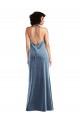 Bleu poussiéreux Fourreau Velours Stretch Longue Robes demoiselle d'honneur / Robes de bal Prix Réduit