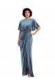 Bleu poussiéreux Fourreau Velours Stretch Longue Robes demoiselle d'honneur / Robes de bal Prix Réduit