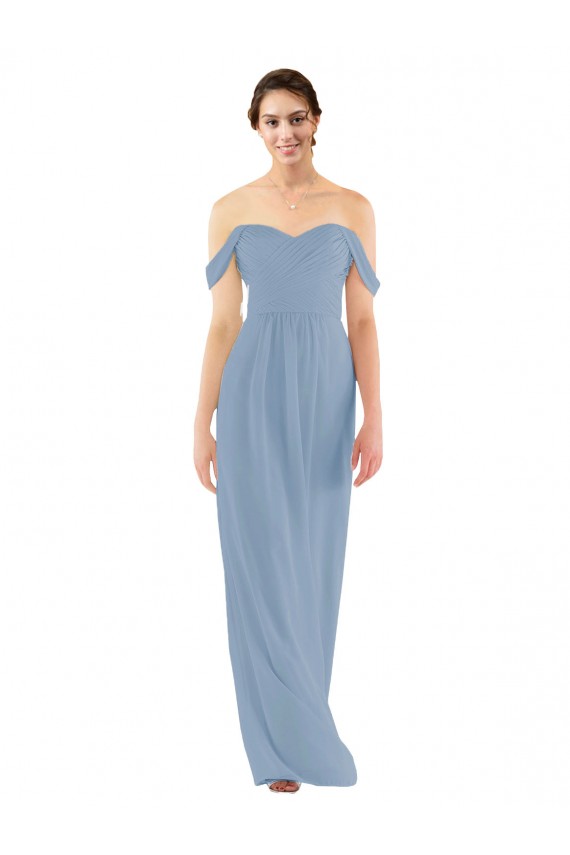 Bleu poussiéreux Fourreau Épaule Dénudée Mousseline Longue Robes demoiselle d'honneur Prix Réduit