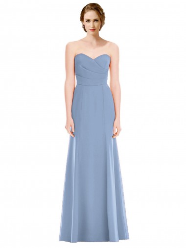 Bleu poussiéreux Sirène Sans bretelle Mousseline Longue Robes demoiselle d'honneur Prix Réduit