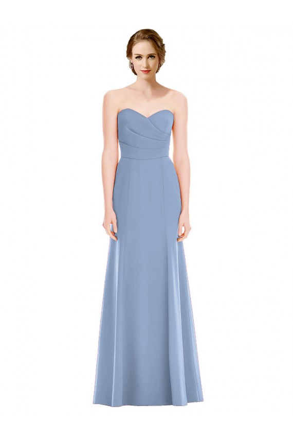 Bleu poussiéreux Sirène Sans bretelle Mousseline Longue Robes demoiselle d'honneur Prix Réduit
