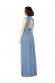 Bleu poussiéreux Trapèze Bateau Mousseline Longue Robes demoiselle d'honneur Prix Réduit