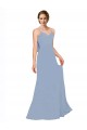 Bleu poussiéreux Trapèze Bretelles spaghetti Mousseline Longue Robes demoiselle d'honneur Prix Réduit