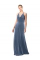 Bleu poussiéreux Trapèze Bretelles spaghetti Velours Stretch Longue Robes demoiselle d'honneur / Robes de bal Prix Réduit