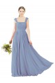 Bleu poussiéreux Trapèze Col Carré Mousseline Longue Robes demoiselle d'honneur Prix Réduit