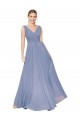 Bleu poussiéreux Trapèze Col V Mousseline Longue Formelles Robes demoiselle d'honneur / Robes de soirée / Robes de bal Prix Réduit