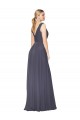 Bleu poussiéreux Trapèze Col V Mousseline Longue Formelles Robes demoiselle d'honneur / Robes de soirée / Robes de bal Prix Réduit