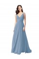Bleu poussiéreux Trapèze Col V Mousseline Longue Robes demoiselle d'honneur Prix Réduit