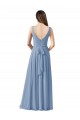Bleu poussiéreux Trapèze Col V Mousseline Longue Robes demoiselle d'honneur Prix Réduit