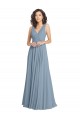 Bleu poussiéreux Trapèze Col V Mousseline Longue Robes demoiselle d'honneur Prix Réduit