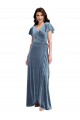Bleu poussiéreux Trapèze Col V Velours Stretch Longue Robes demoiselle d'honneur / Robes de bal Prix Réduit