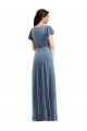 Bleu poussiéreux Trapèze Col V Velours Stretch Longue Robes demoiselle d'honneur / Robes de bal Prix Réduit
