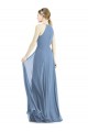 Bleu poussiéreux Trapèze Licou Mousseline Longue Robes demoiselle d'honneur Prix Réduit
