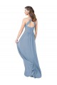 Bleu poussiéreux Trapèze Licou Mousseline Longue Robes demoiselle d'honneur Prix Réduit