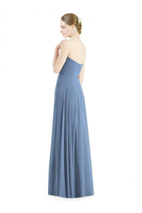 Bleu poussiéreux Trapèze Mousseline Longue Robes demoiselle d'honneur Prix Réduit