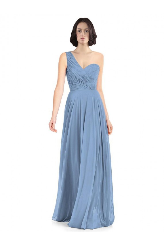 Bleu poussiéreux Trapèze Mousseline Longue Robes demoiselle d'honneur Prix Réduit