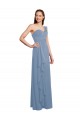 Bleu poussiéreux Trapèze Mousseline Longue Robes demoiselle d'honneur Prix Réduit