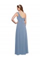 Bleu poussiéreux Trapèze Mousseline Longue Robes demoiselle d'honneur Prix Réduit