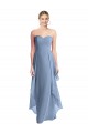 Bleu poussiéreux Trapèze Sans bretelle Mousseline Longue Robes demoiselle d'honneur Prix Réduit