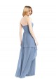 Bleu poussiéreux Trapèze Sans bretelle Mousseline Longue Robes demoiselle d'honneur Prix Réduit