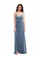 Bleu poussiéreux Trapèze Velours Stretch Longue Robes demoiselle d'honneur / Robes de bal Prix Réduit
